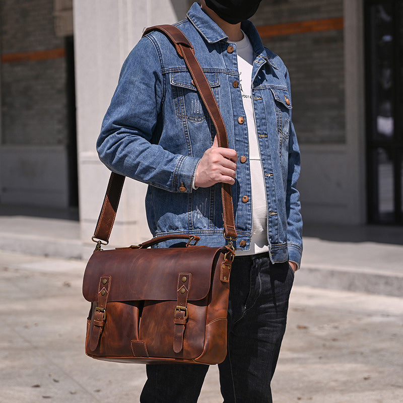 Men's Retro Crazy Horse Leather Commuter Shoulder Bags