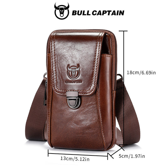 Men's Bull Captain Leather Wear Mobile Pouch Men's Waist Packs