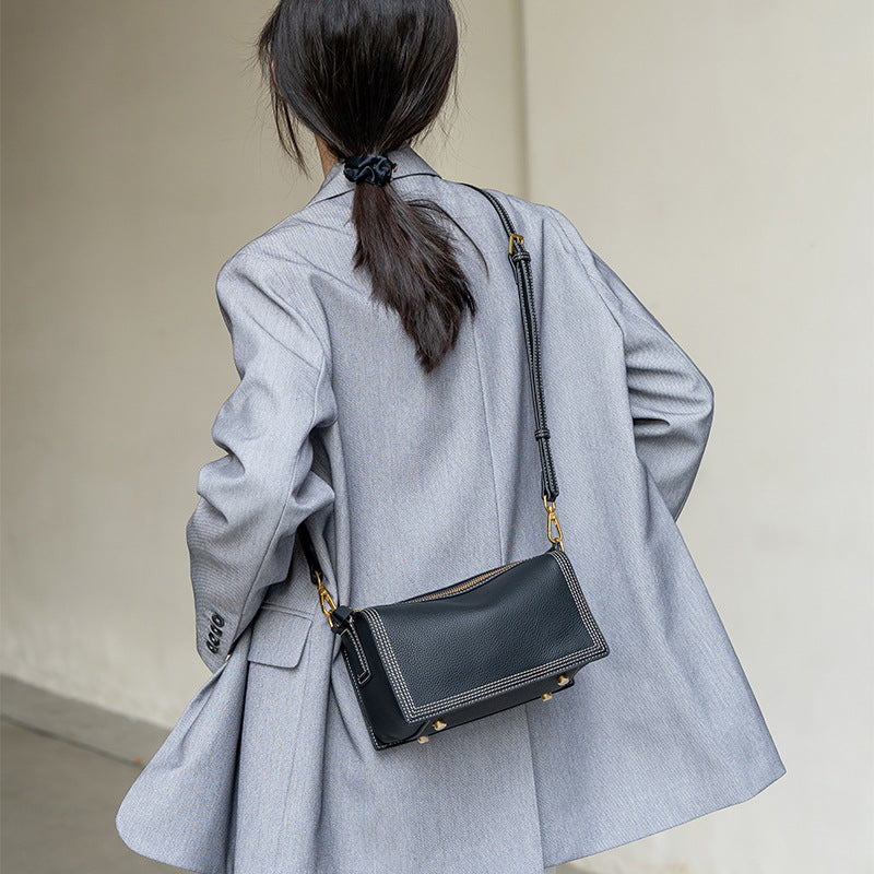 Layer Cattlehide Leather Fashion Simple Genuine Pillow Large Shoulder Bags
