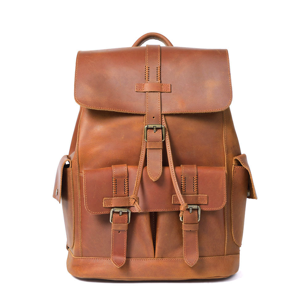 Men's Retro Handmade Crazy Horse Leather Large Backpacks