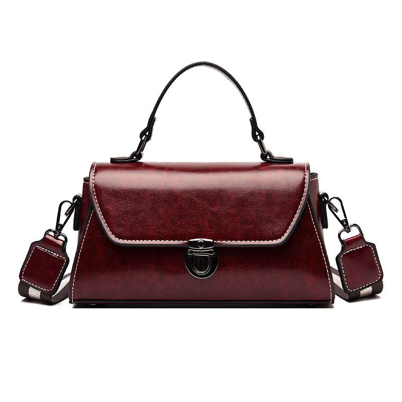Women's Cow Wax Leather Strap Korean Style Shoulder Bags