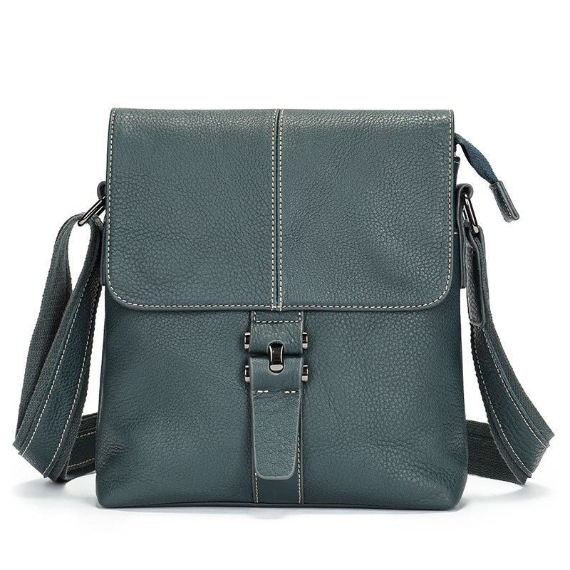 Genuine Leather Vertical Clamshell Top Layer Men's Messenger Bags