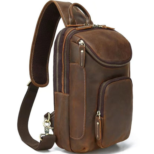 Men's Retro Crazy Horse Leather First Layer Cowhide Men's Chest Bags