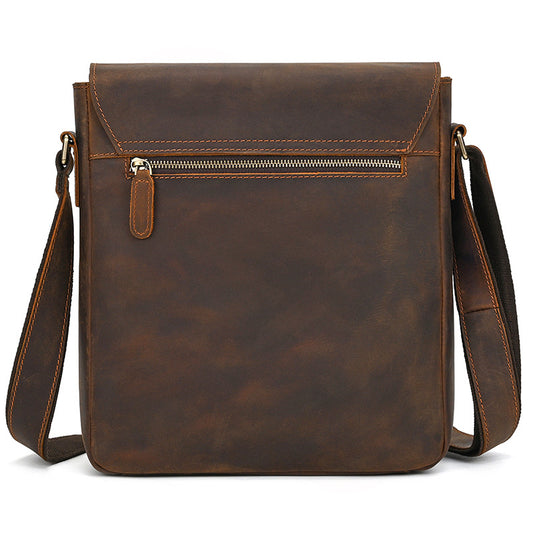 Men's Crazy Horse Large Capacity Flip Can Men's Shoulder Bags