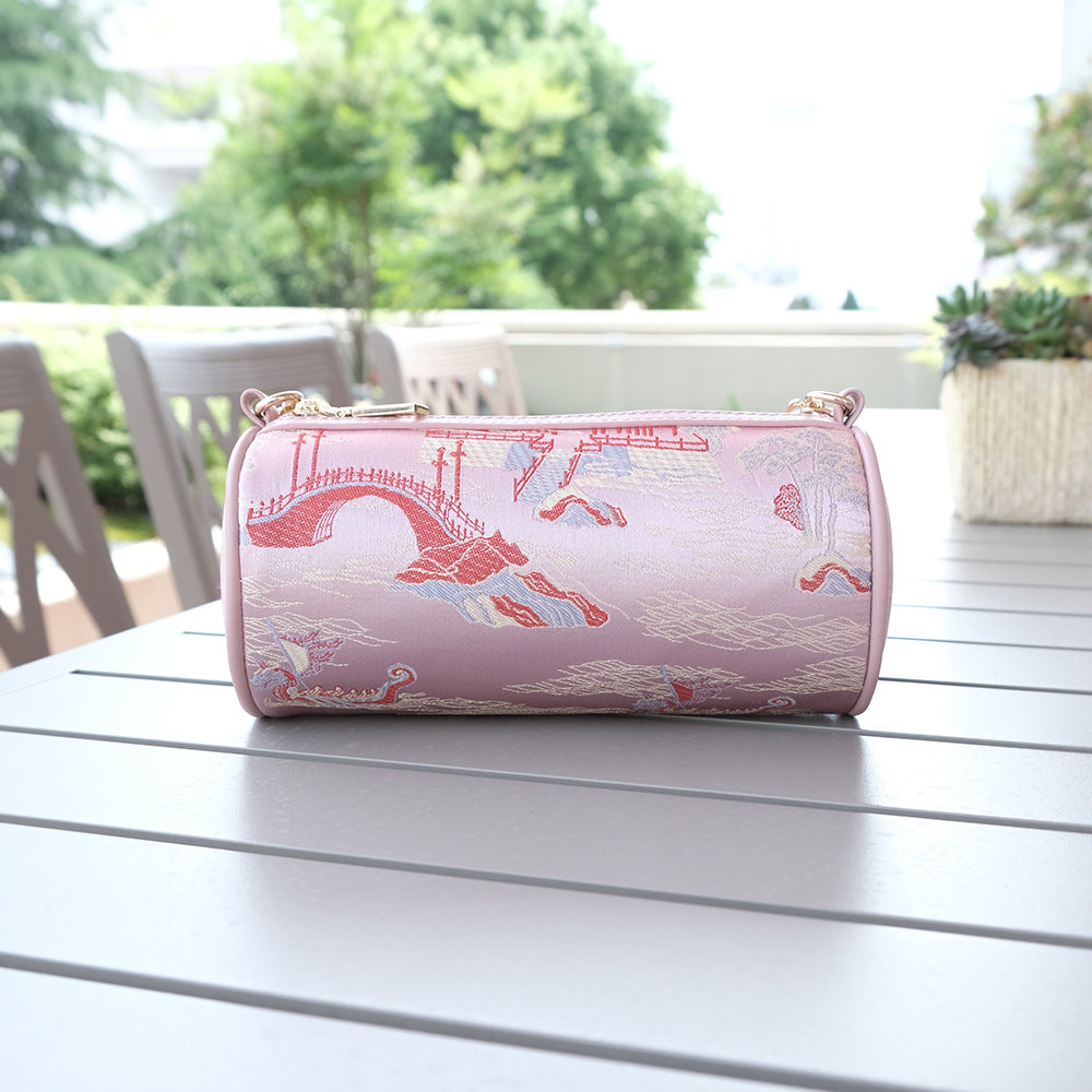 Women's Dynasty Brocade Cylinder Chinese Style Jacquard Design Crossbody Bags
