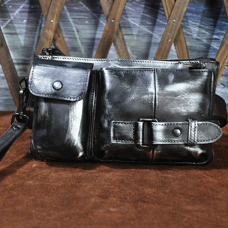 Men's First Layer Vegetable Tanned Leather Cowhide Trendy Men's Chest Bags