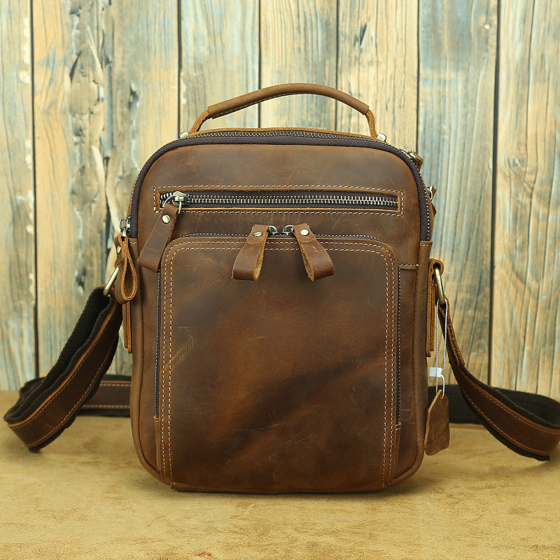 Men's Leather Retro Crazy Horse Multifunctional First Men's Shoulder Bags