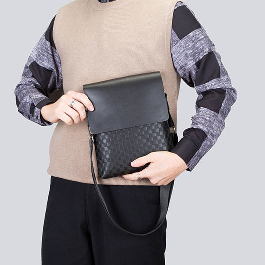 Men's Plaid Business Leather Fashion Large Capacity Men's Shoulder Bags