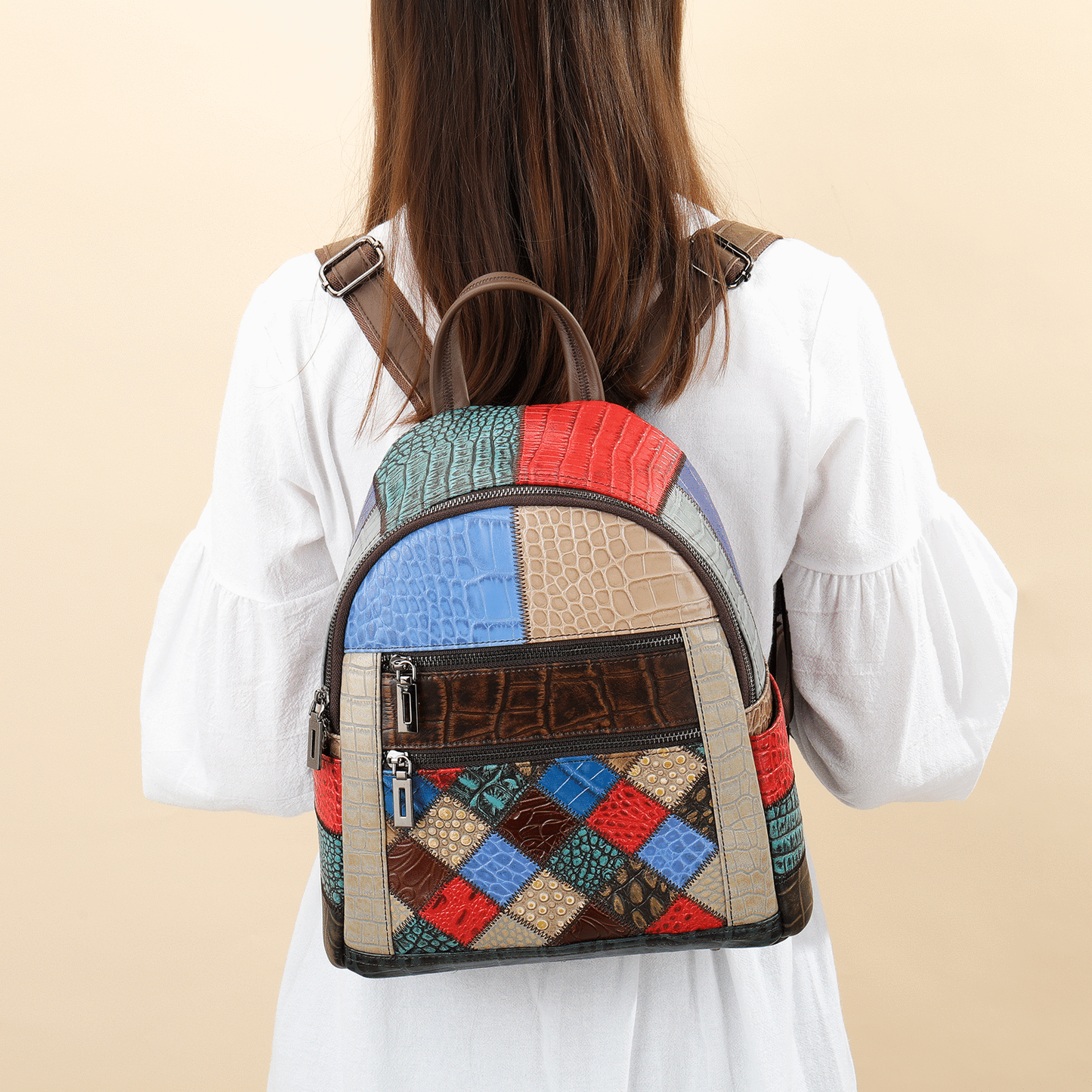 Women's Colorful Genuine Leather Retro Ethnic Style Backpacks