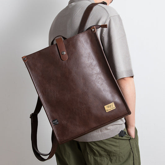 Men's Style Leather Large Capacity Retro College Green Backpacks