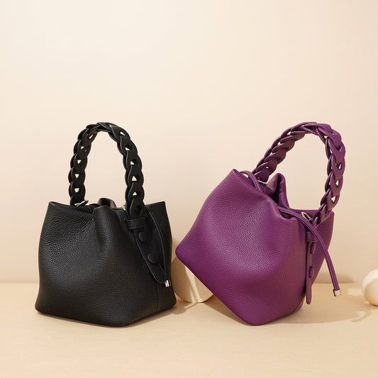 Top Layer Cowhide Autumn Textured Genuine Leather Bucket Bags