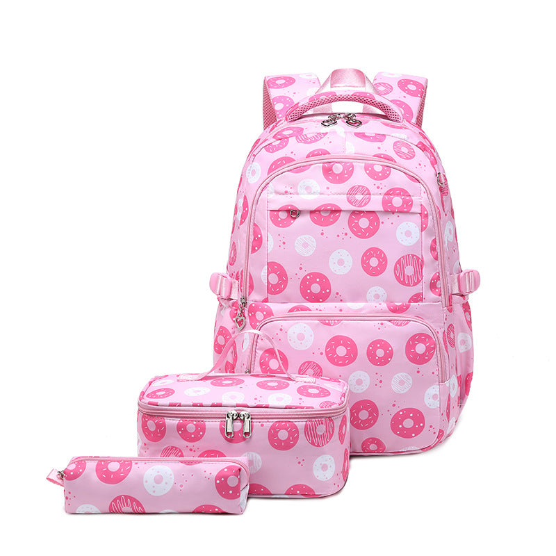 Cute Three-piece Printed Burden Reduction Large Elementary School Students' Schoolbags