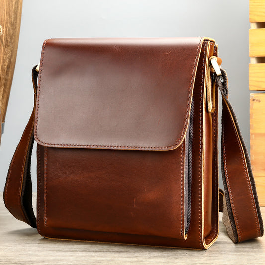 Retro Clamshell Leather First Layer Cowhide Men's Shoulder Bags