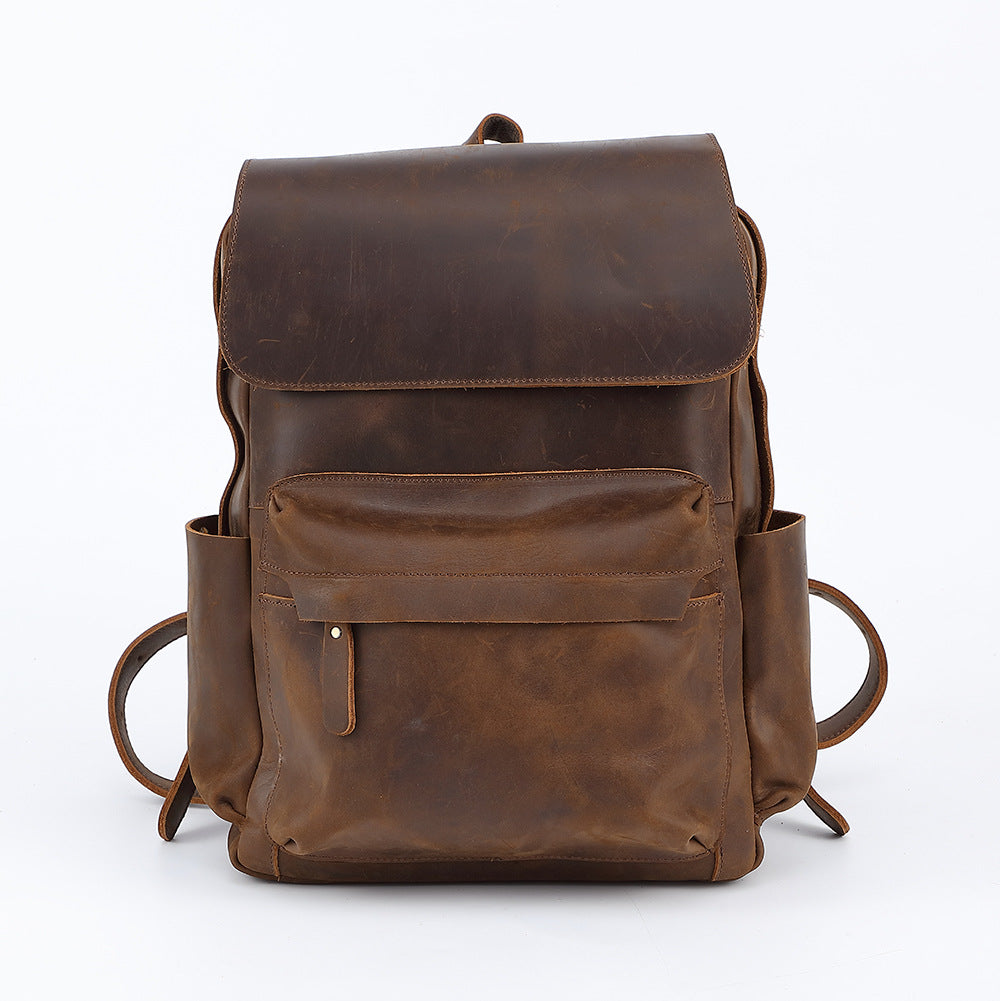 Men's Leather First Layer Cowhide Retro Computer Backpacks
