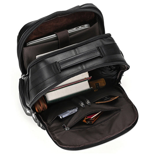 Men's Capacity Leather Black Cowhide Shiralee Leisure Backpacks