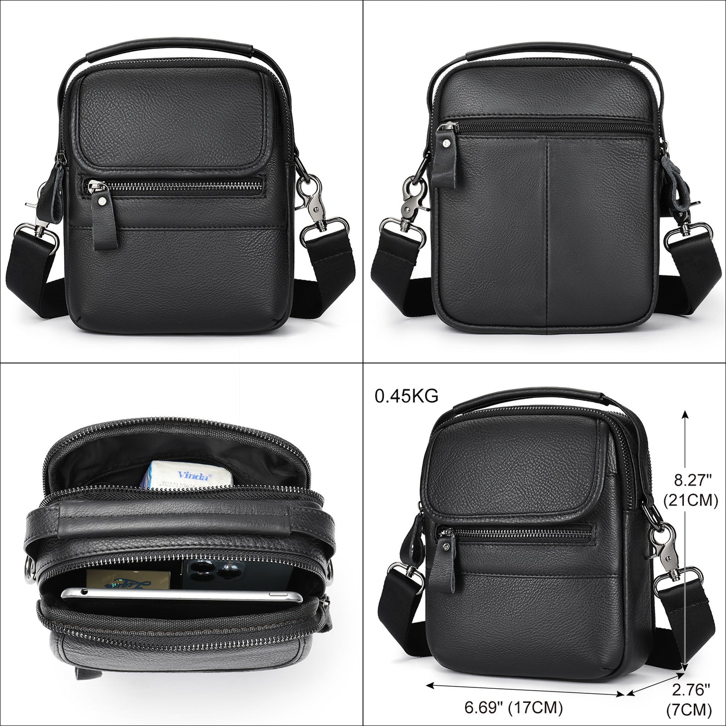 Men's First Layer Cowhide Multifunctional Black Commuter Men's Shoulder Bags
