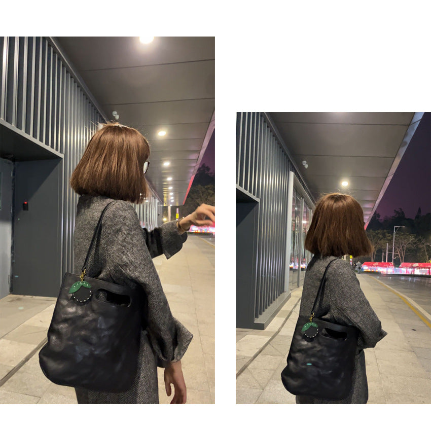 Simple Artistic Genuine Leather Commuting Elegant First Shoulder Bags