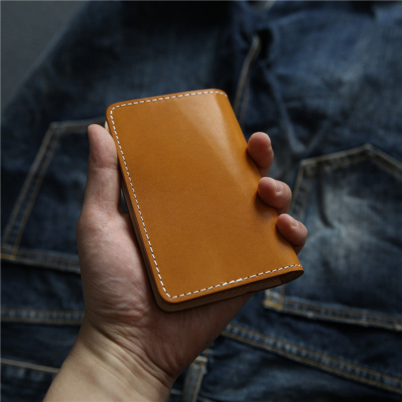 Men's Retro Short Handmade First Layer Cowhide Leather Bank Card Holder