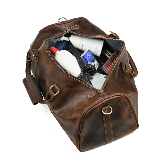 Men's Crazy Horse Leather Traveling Genuine Large Travel Bags