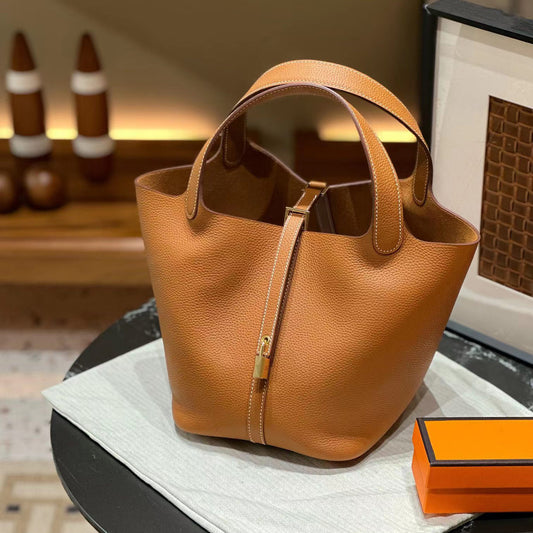Women's Leather Litchi Pattern Hand Holding Handmade Handbags