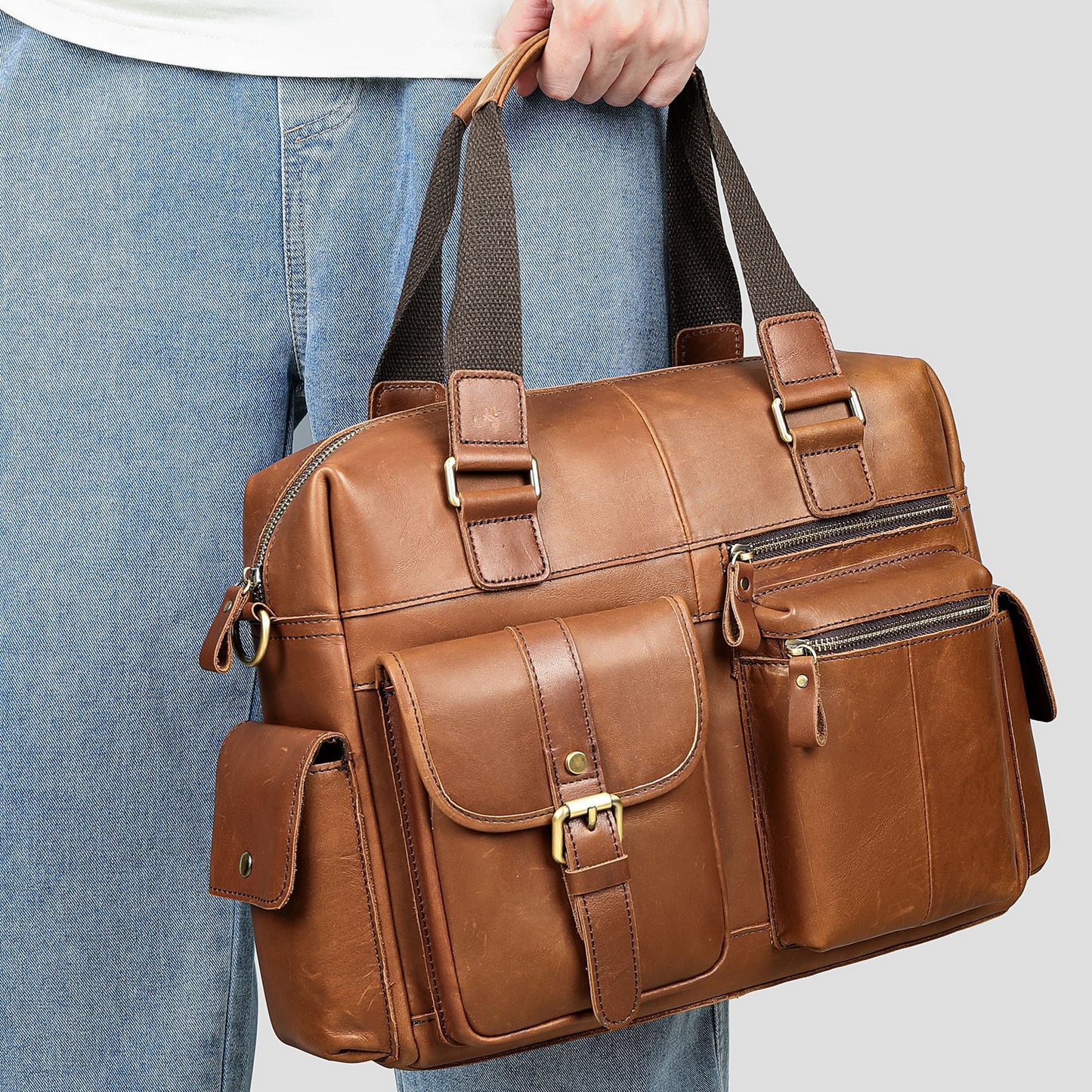 Vintage Large Capacity Leather Horizontal Business Bags