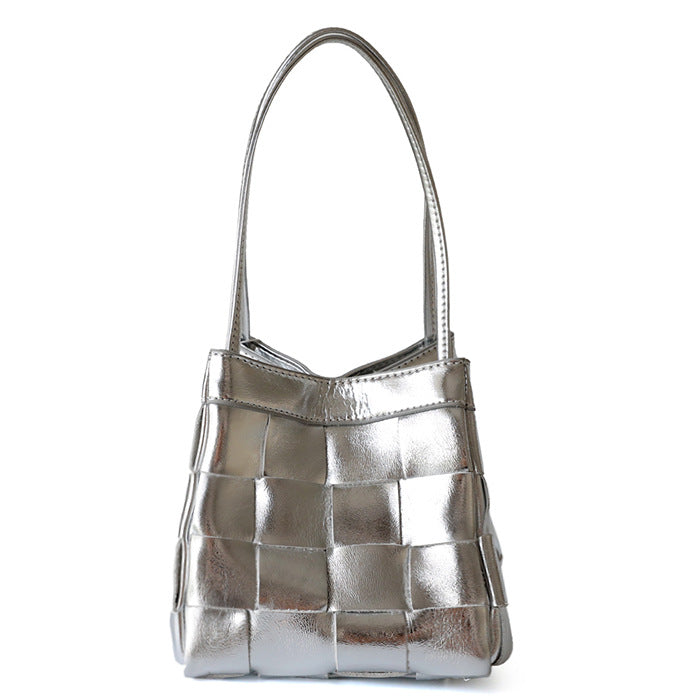 Women's First Layer Cowhide Woven Portable Wrist Bucket Bags