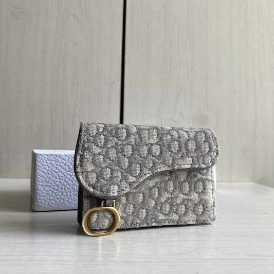 Women's Canvas Floral Cowhide Leather Saddle Flip Card Holder