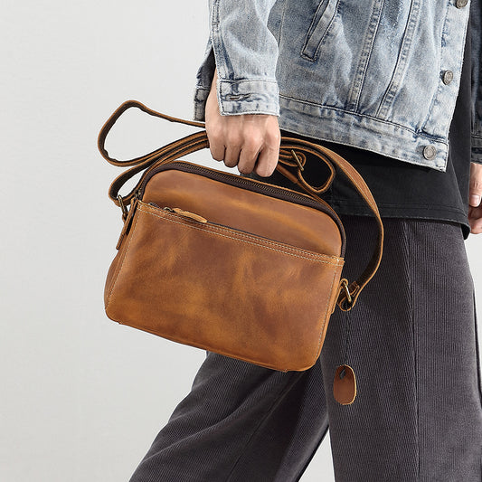 Men's Vintage Crazy Horse Leather Cowhide Premium Men's Shoulder Bags