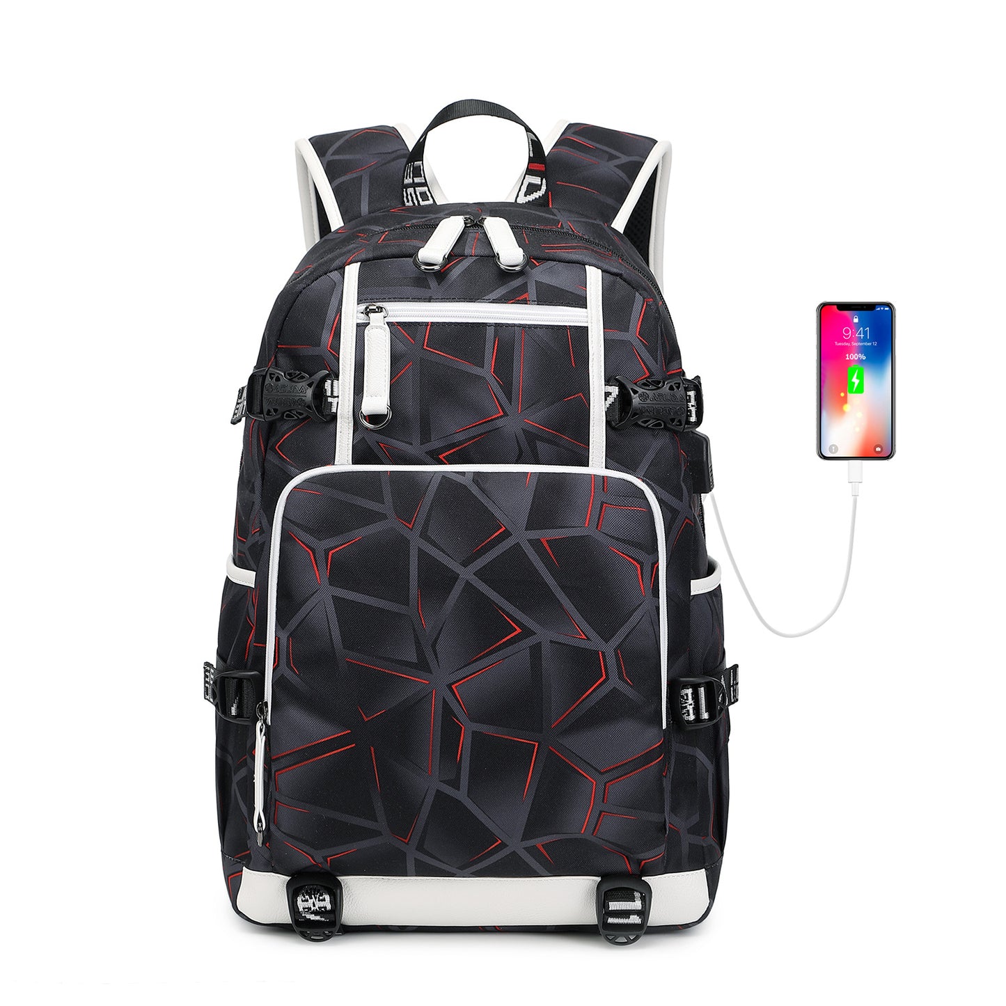 Men's High Thermal Transfer Flower Street Waterproof Backpacks