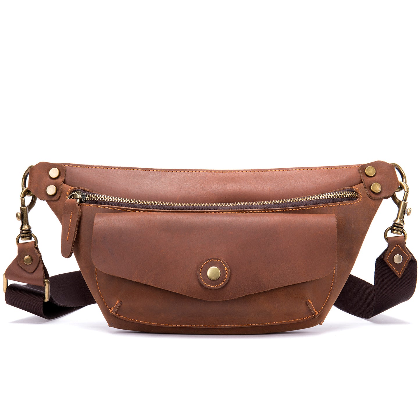 Men's Crazy Horse Leather Genuine Motorcycle Retro Men's Chest Bags