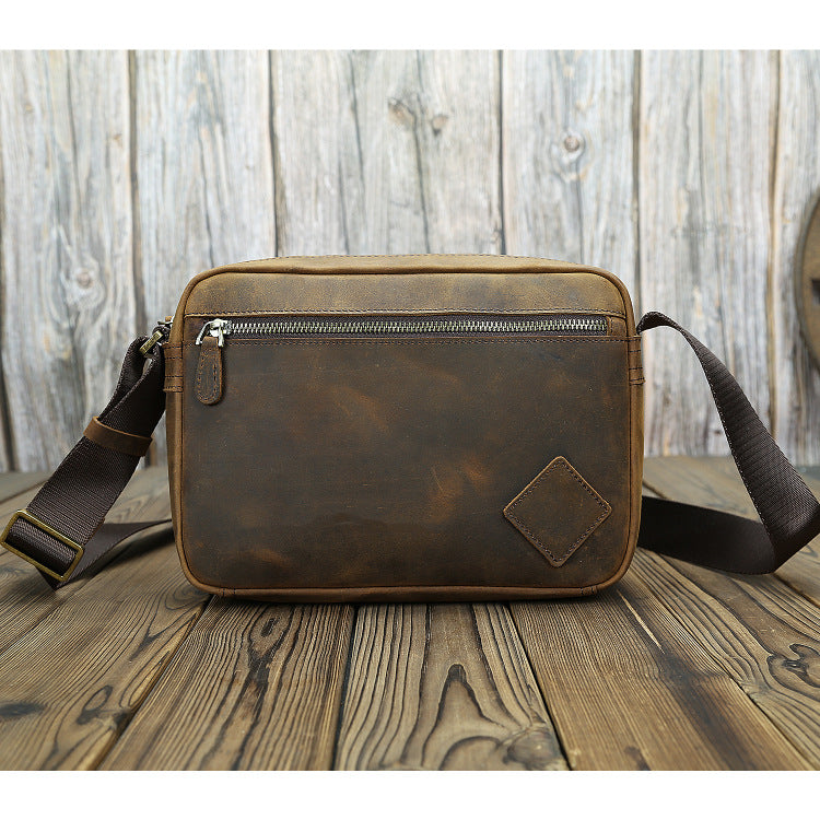 Men's Leather Handmade Retro Crazy Horse Simple First Men's Shoulder Bags