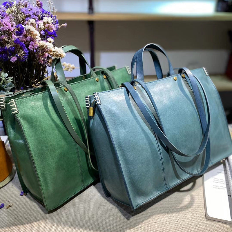 Women's Computer Vegetable Tanning Leather Large Capacity Fashion Shoulder Bags