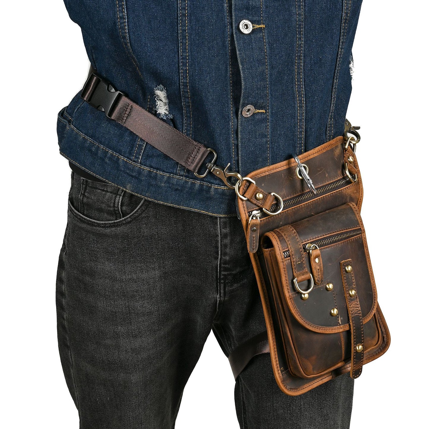 Men's Top Layer Oil Wax Skin Ding Men's Chest Bags