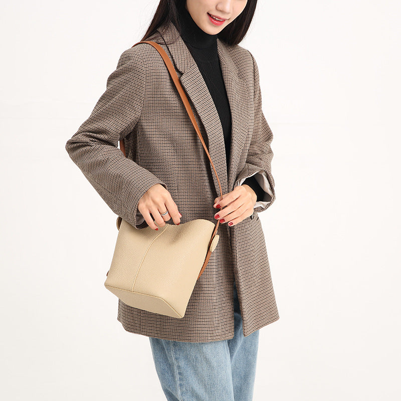 Women's First Layer Leather Simple Son Mother Bucket Bags