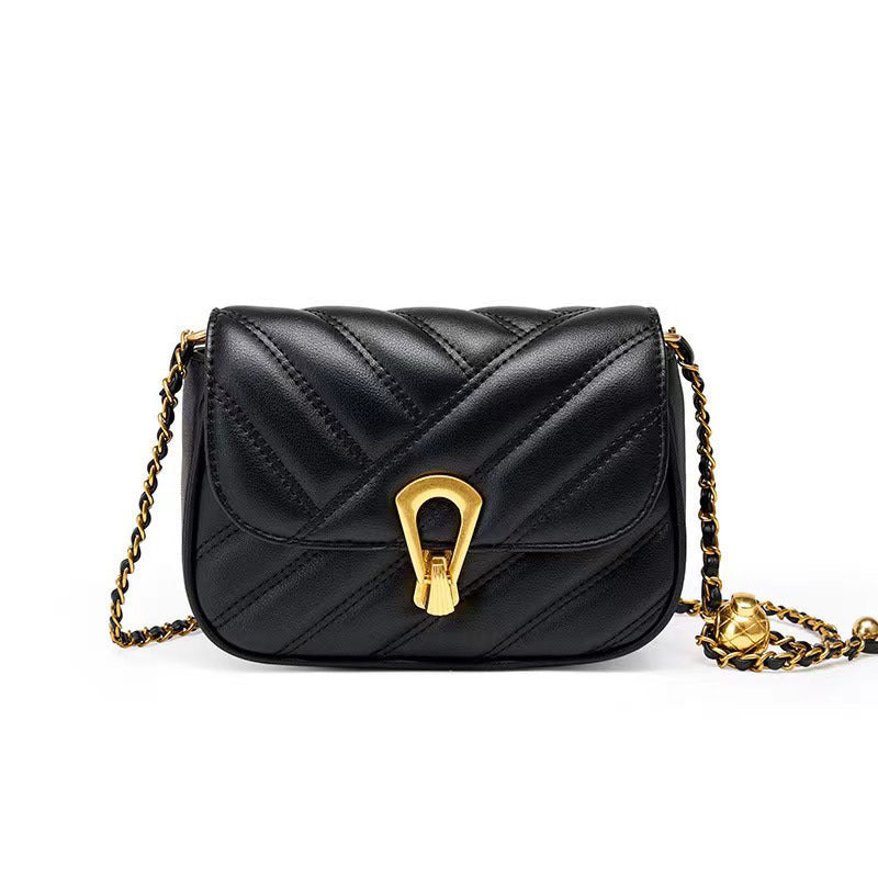 Women's Genuine Leather Golden Balls Chain One Shoulder Bags