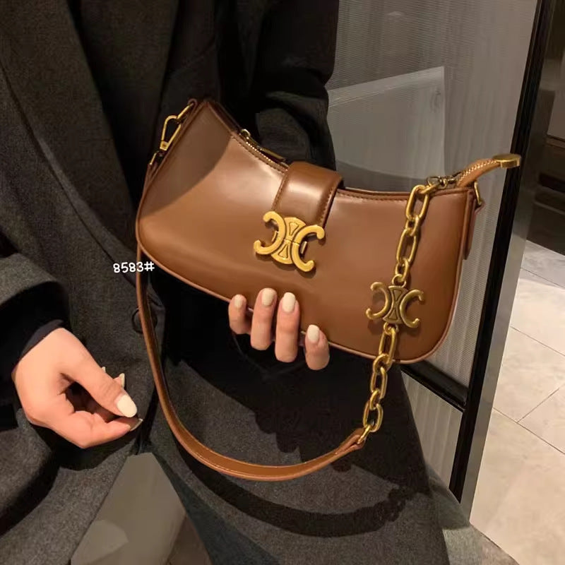 Women's Arc Underarm Genuine Leather Retro Chain Shoulder Bags