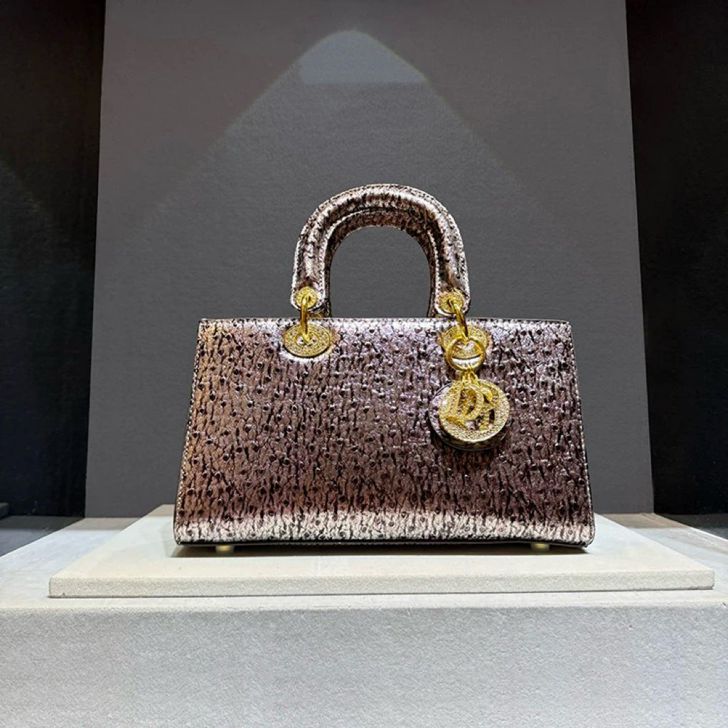 Women's High-grade Genuine Leather Ostrich Grain Portable Diana Shoulder Bags