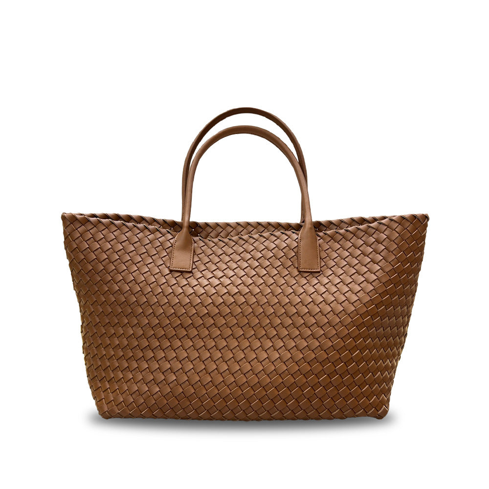 Women's Leather Weave Vegetable Basket Cowhide Large Tote Bags