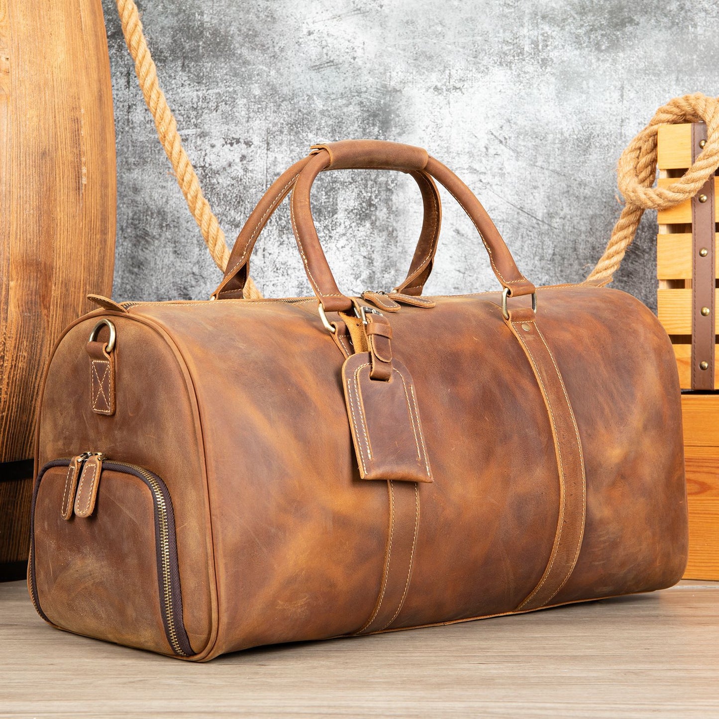 Men's Traveling Black With Shoe Position Cowhide Travel Bags