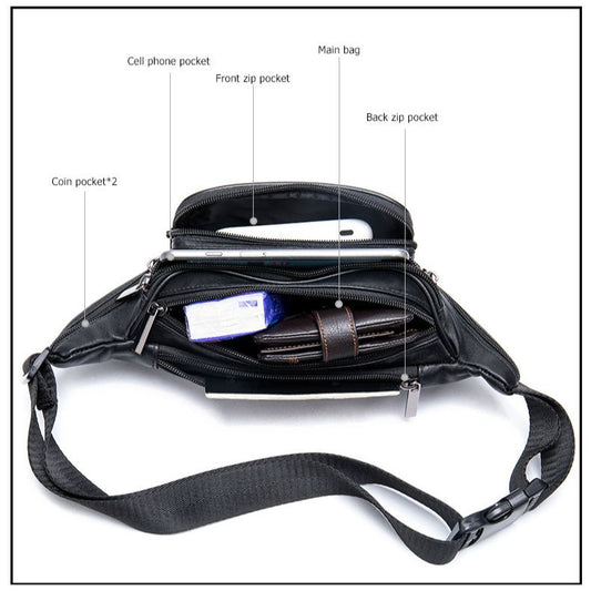Men's Sheepskin Simple Cell Genuine Leather Leisure Men's Waist Packs
