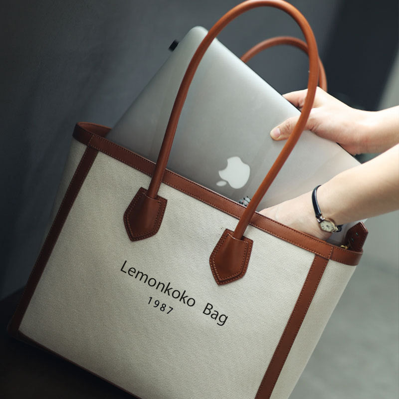 Women's Canvas Stitching Korean Style Large Capacity Tote Bags