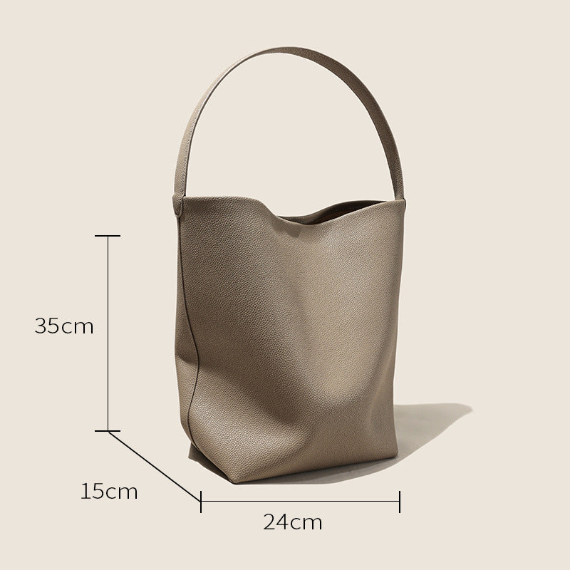 Women's Layer Cowhide Big Leather Commute Large Bucket Bags