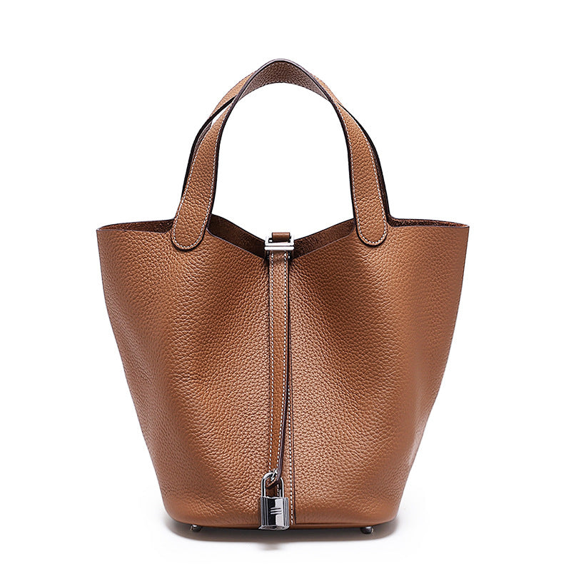 Women's Vegetable Basket Genuine Leather Litchi Pattern First Layer Handbags