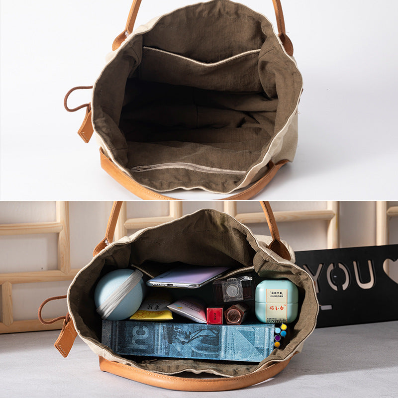 Women's Style Wax Rope Drawstring Canvas Idle Handbags