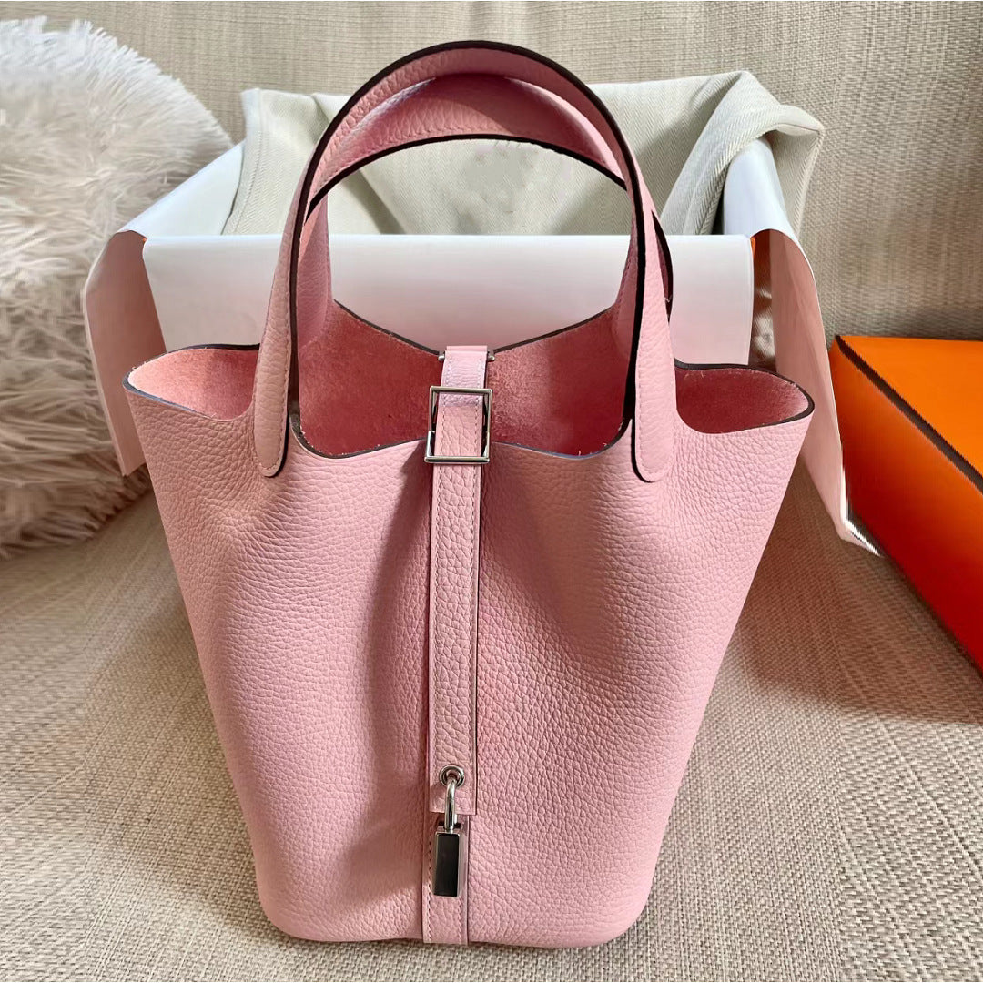 Women's Vegetable Basket First Layer Cowhide Large Shoulder Bags
