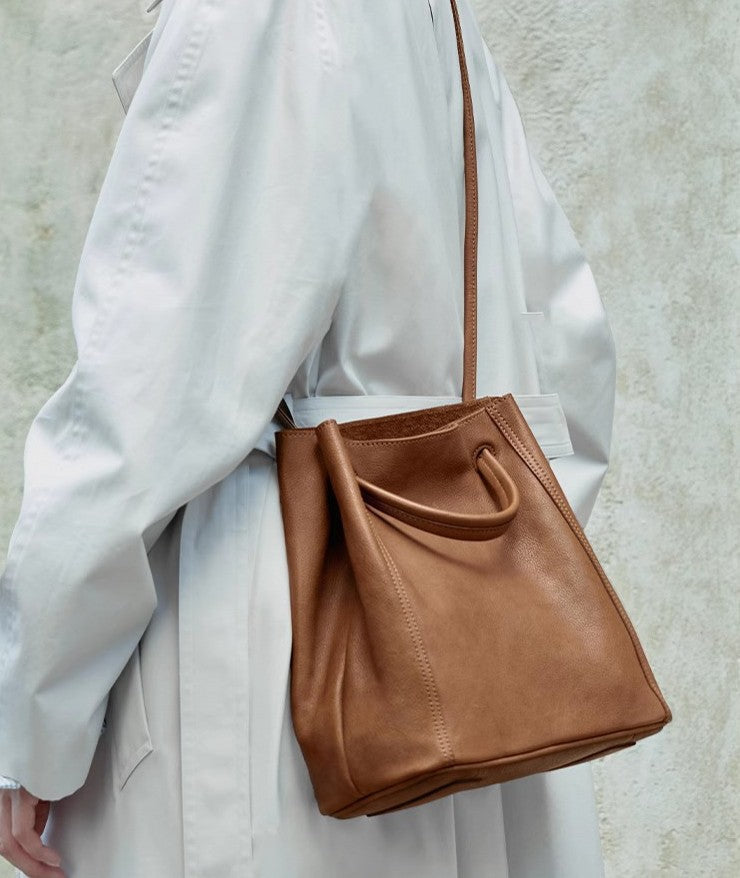 Women's Commuter Large Capacity Totes Genuine Leather Bucket Bags