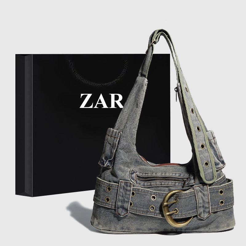 Women's Retro Hot Underarm Niche Washed Denim Armpit Bags