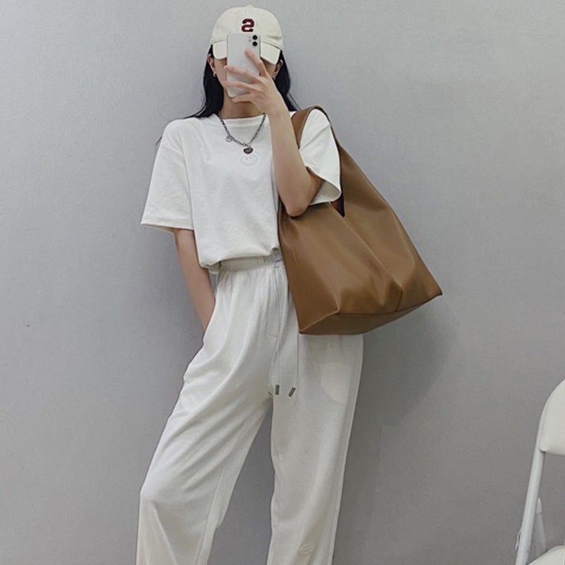 Lazy Minimalist Cowhide Autumn Large Capacity Tote Bags