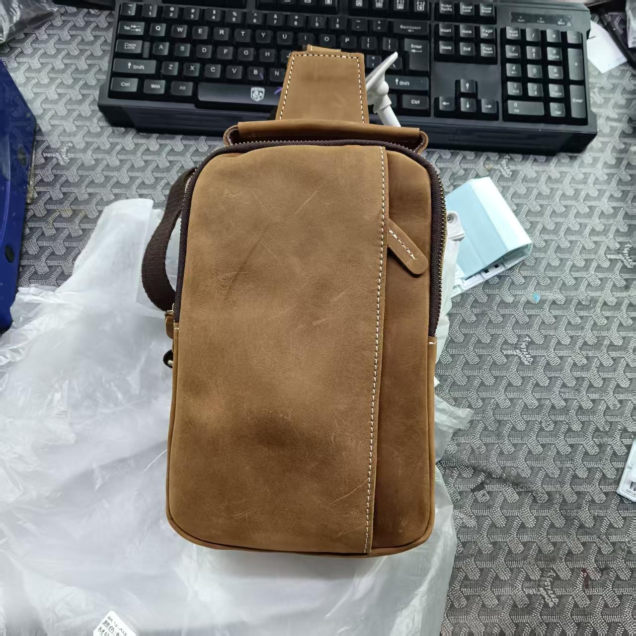 Men's Ancient Hipster First Layer Crazy Horse Men's Chest Bags