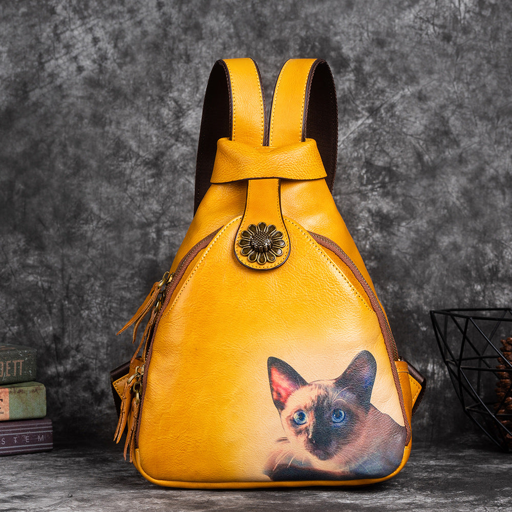 Layer Cowhide Chinese Style Genuine Leather Backpacks